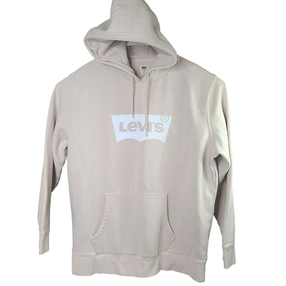 Levis Mens XL Standard Fit Hoodie Long Sleeve Hooded Sweatshirt Beige Ivory Whit - Picture 1 of 10